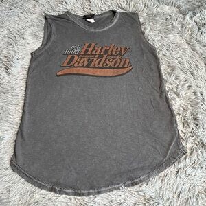 Harley Davidson Tshirt Womens XS Gray Spellout Sleeveless Shirt Motorcycle